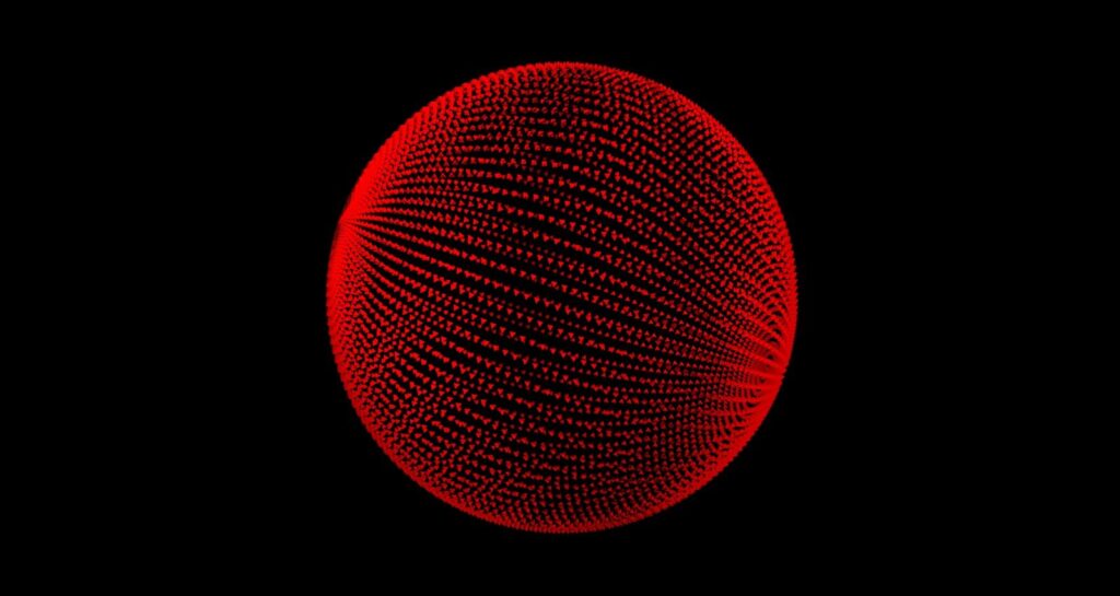 A red ball on a black background